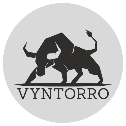 Black and white geometric bull logo representing strength and determination